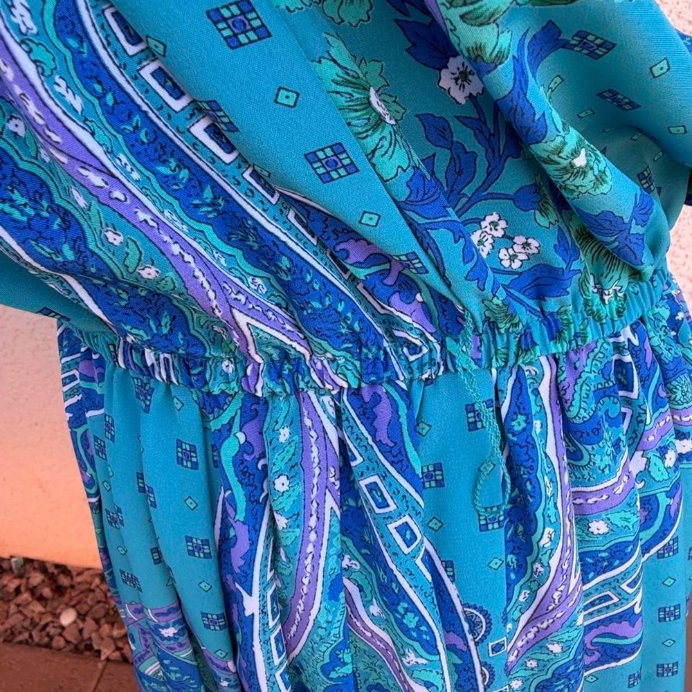 Leslie Fay blue paisley print midi dress with belt - Picture 6 of 8